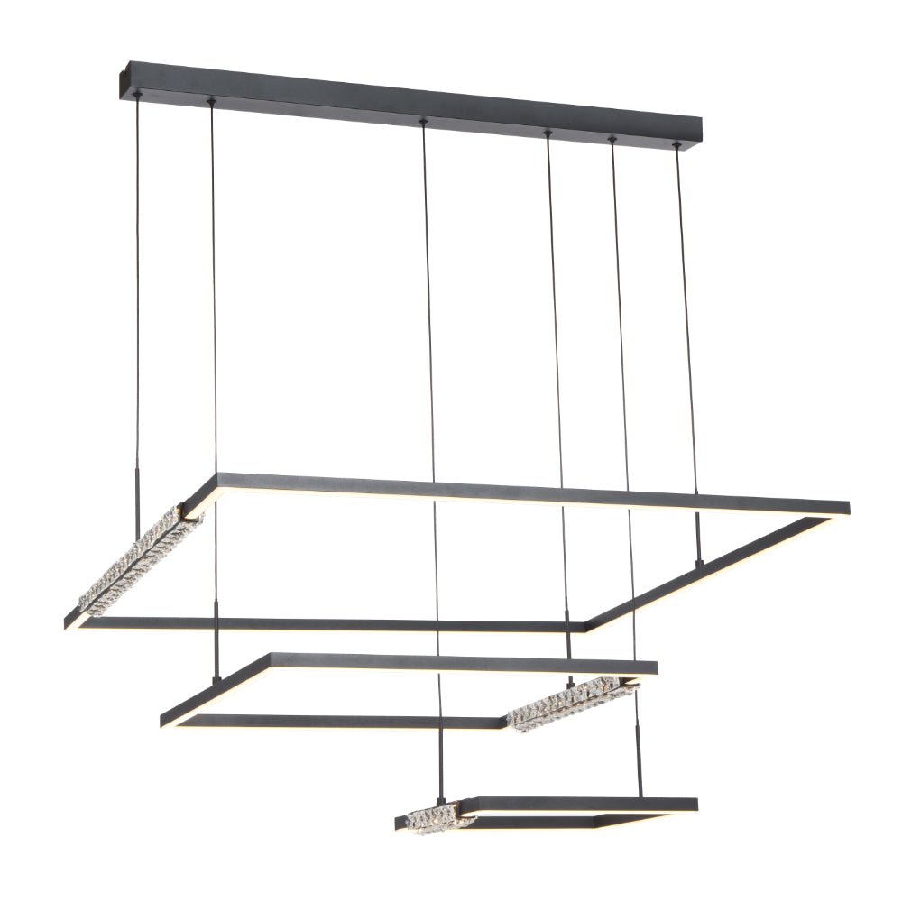 Telbix Zafra 3 Tier Pendant Light in Black Sand/Crystal