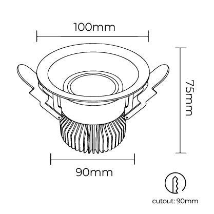 Vega 90mm 12W Architectural Low Glare Downlight Tri-Colour CRI 97+ - Mases LightingLighting Creations
