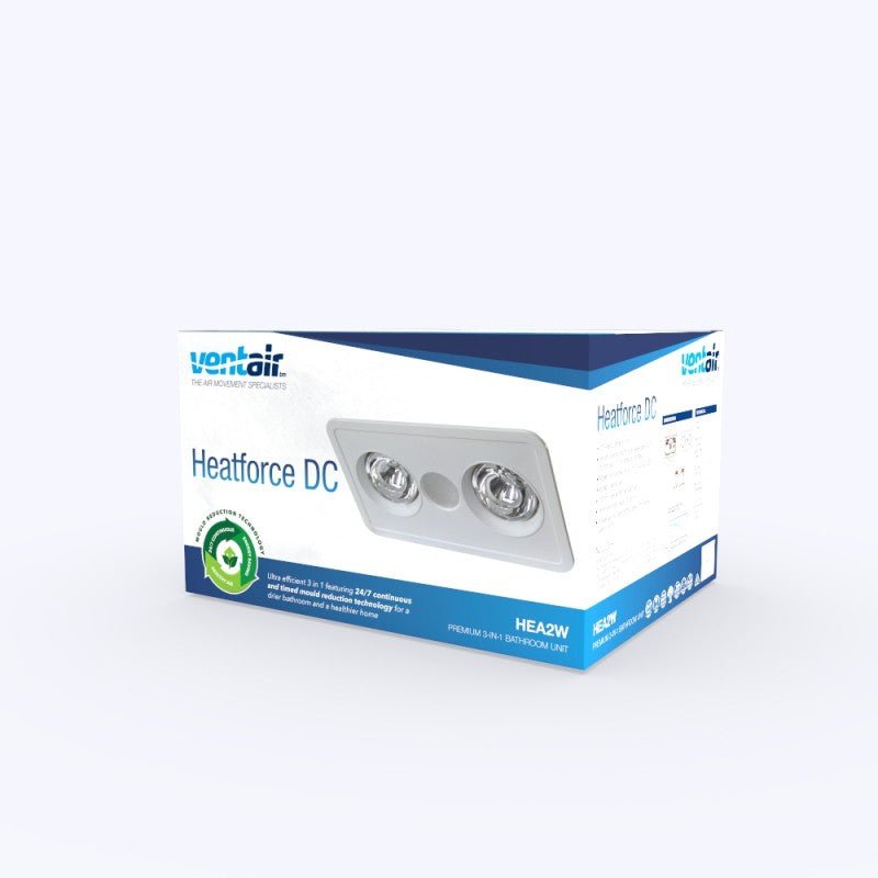 Ventair Heatforce DC 2 Bathroom 3 - in - 1 Heat, Light & Exhaust Fan | White - Mases LightingVentair