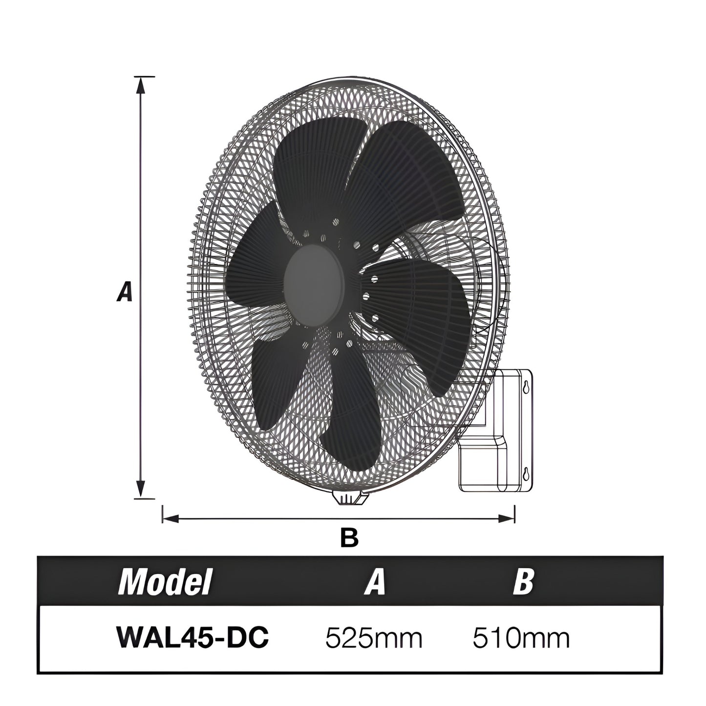 Ventair WALL DC 45cm Oscillating Wall-Mounted Fan - Matte Black Grille and Matte Black Aluminium Blades - Mases LightingVentair