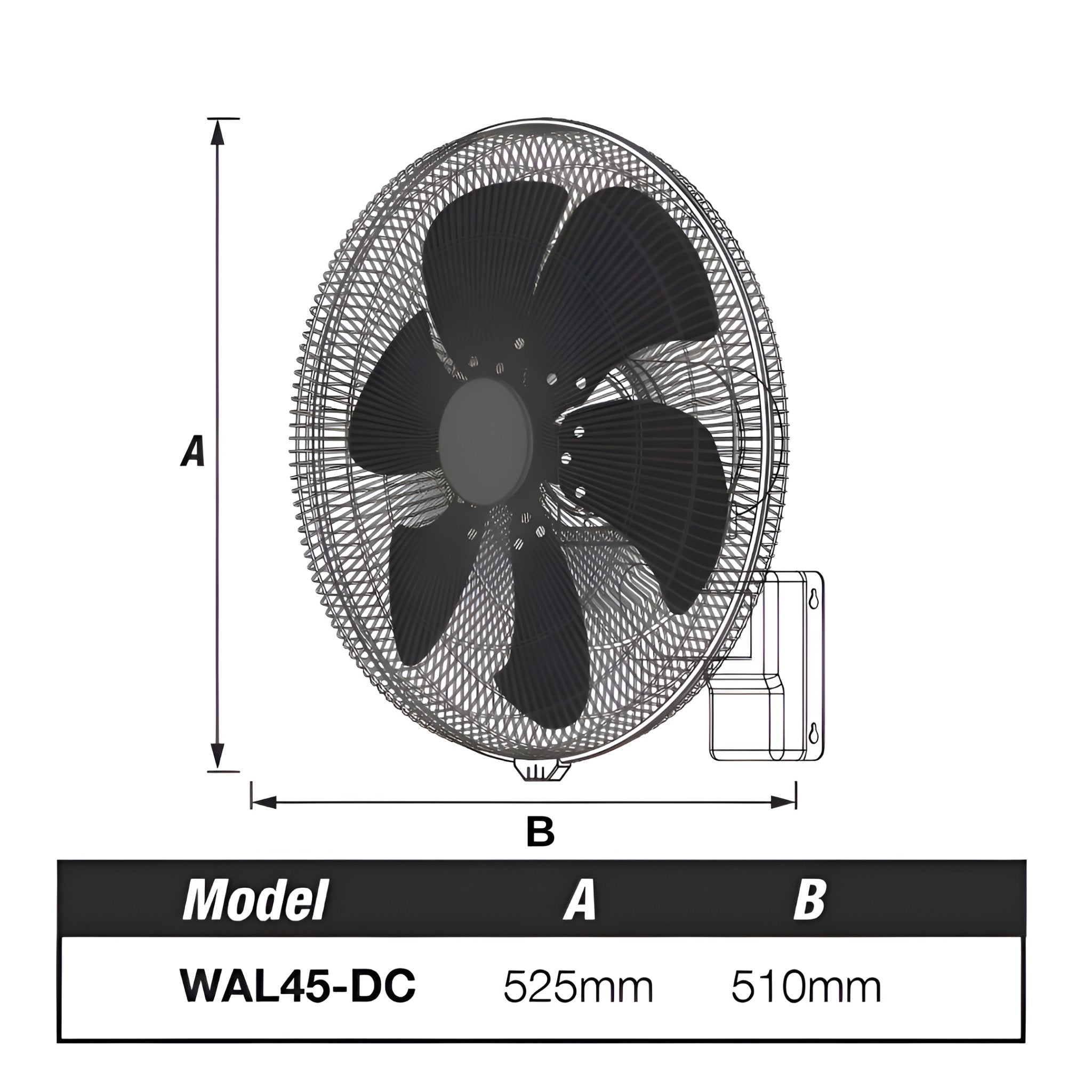 Ventair WALL DC 45cm Oscillating Wall-Mounted Fan - Matte Black Grille and Matte Black Aluminium Blades - Mases LightingVentair