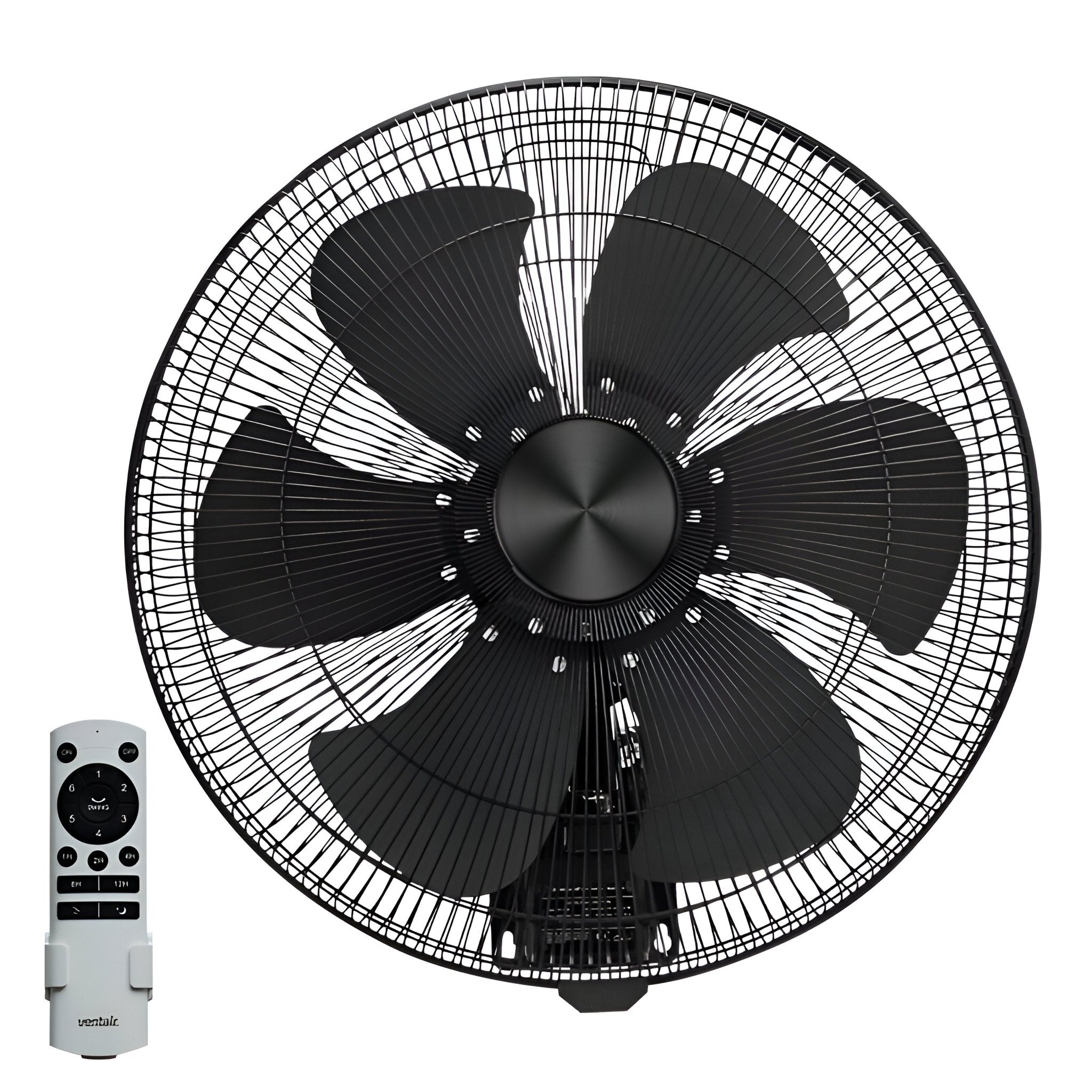 Ventair WALL DC 45cm Oscillating Wall-Mounted Fan - Matte Black Grille and Matte Black Aluminium Blades - Mases LightingVentair