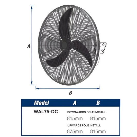 Ventair WALL DC 75cm Oscillating Wall-Mounted Fan - Matte Black Grille and Matte Black Aluminium Blades - Mases LightingVentair