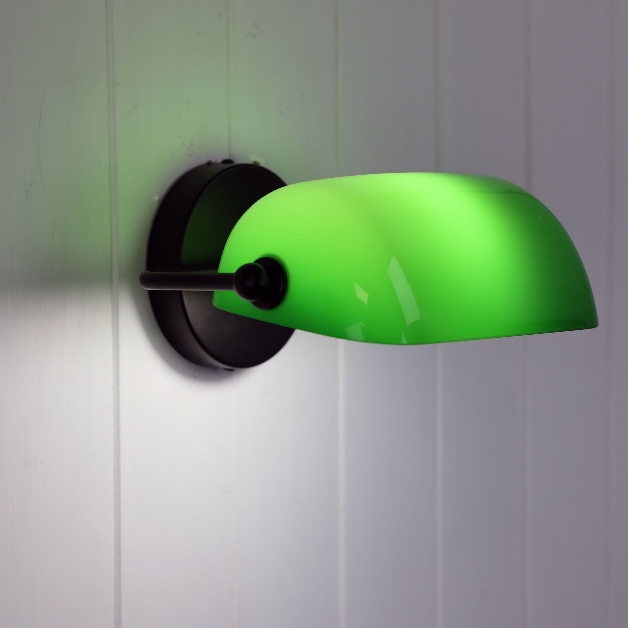 Bankers Wall Light Black & Green Glass - OL50401BK - Mases LightingOriel Lighting