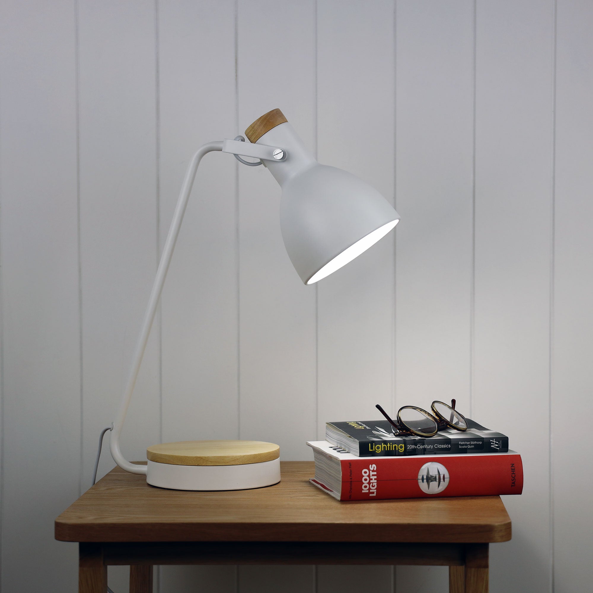 Benny Desk Lamp White and Blonde - Mases LightingOriel Lighting