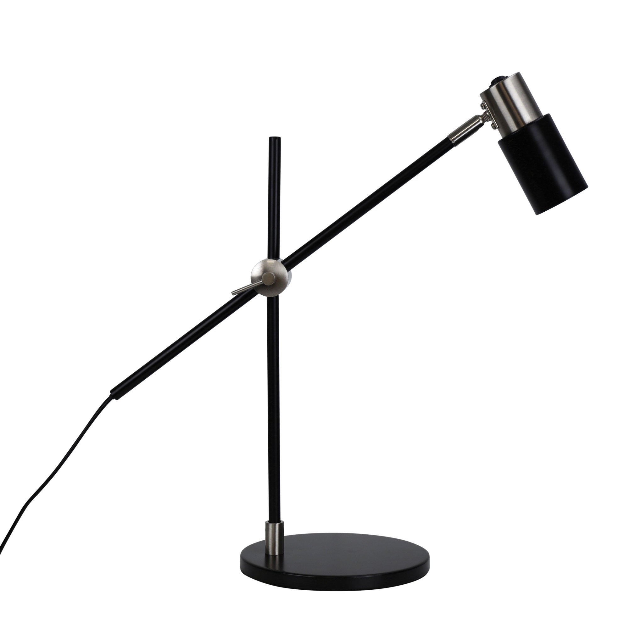 Charlie Desk Lamp Black and Brushed Chrome (With Globe)