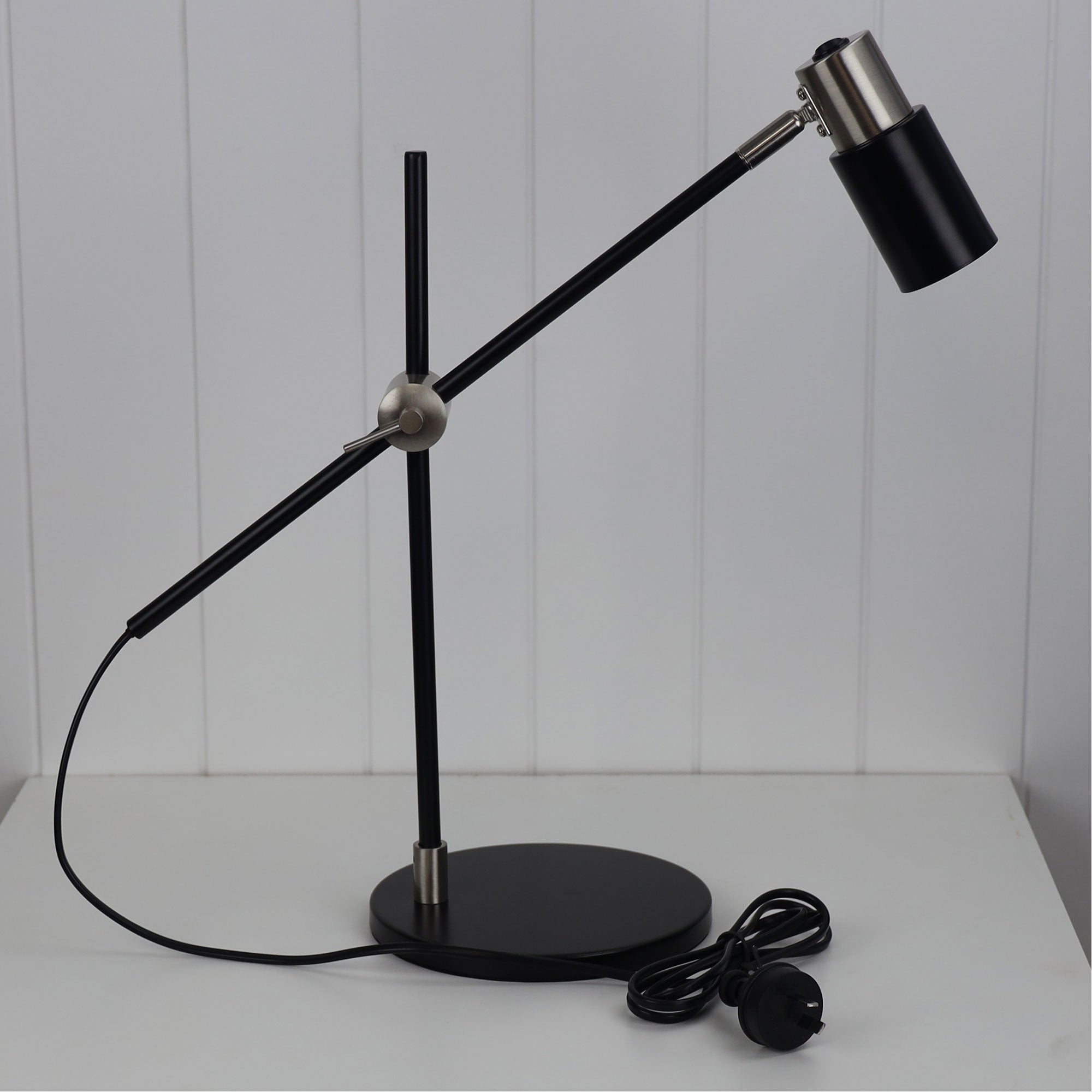 Charlie Desk Lamp Black and Brushed Chrome (With Globe)