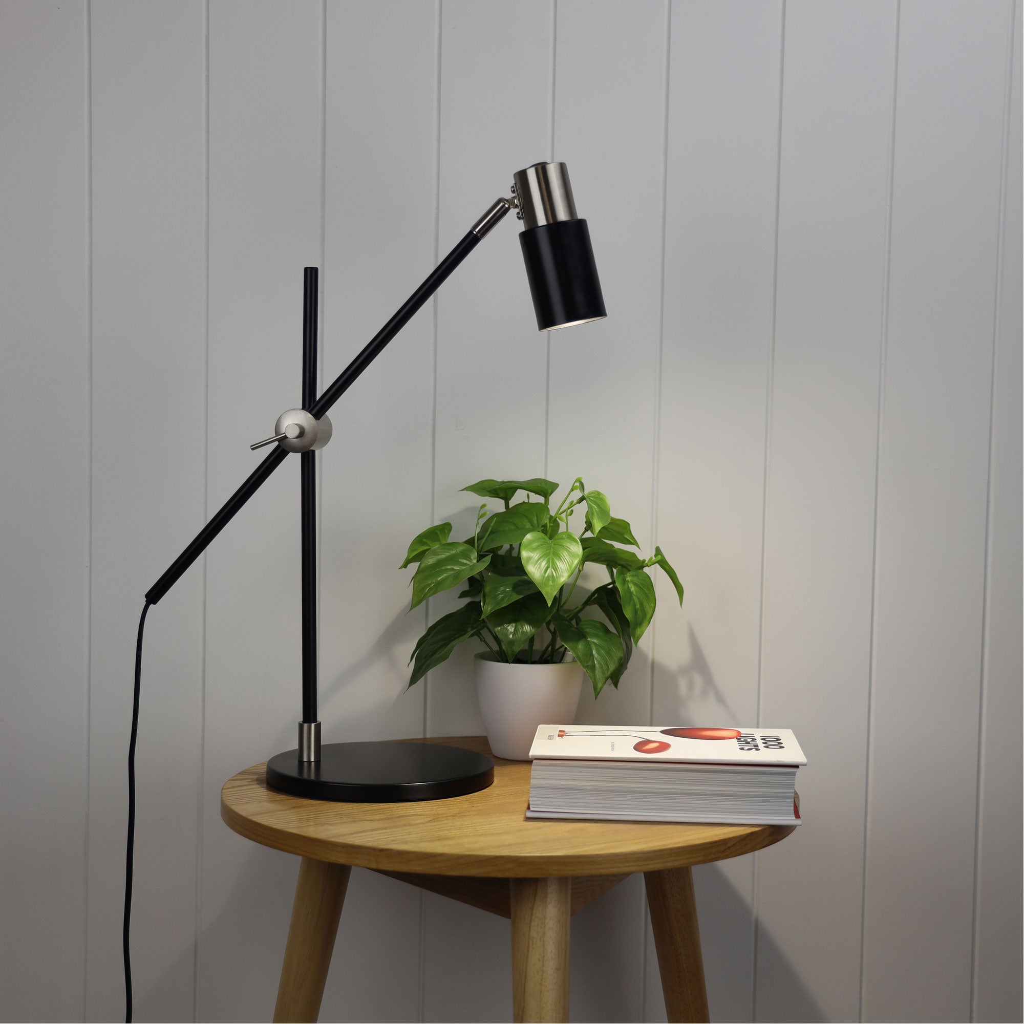 Charlie Desk Lamp Black and Brushed Chrome (With Globe)
