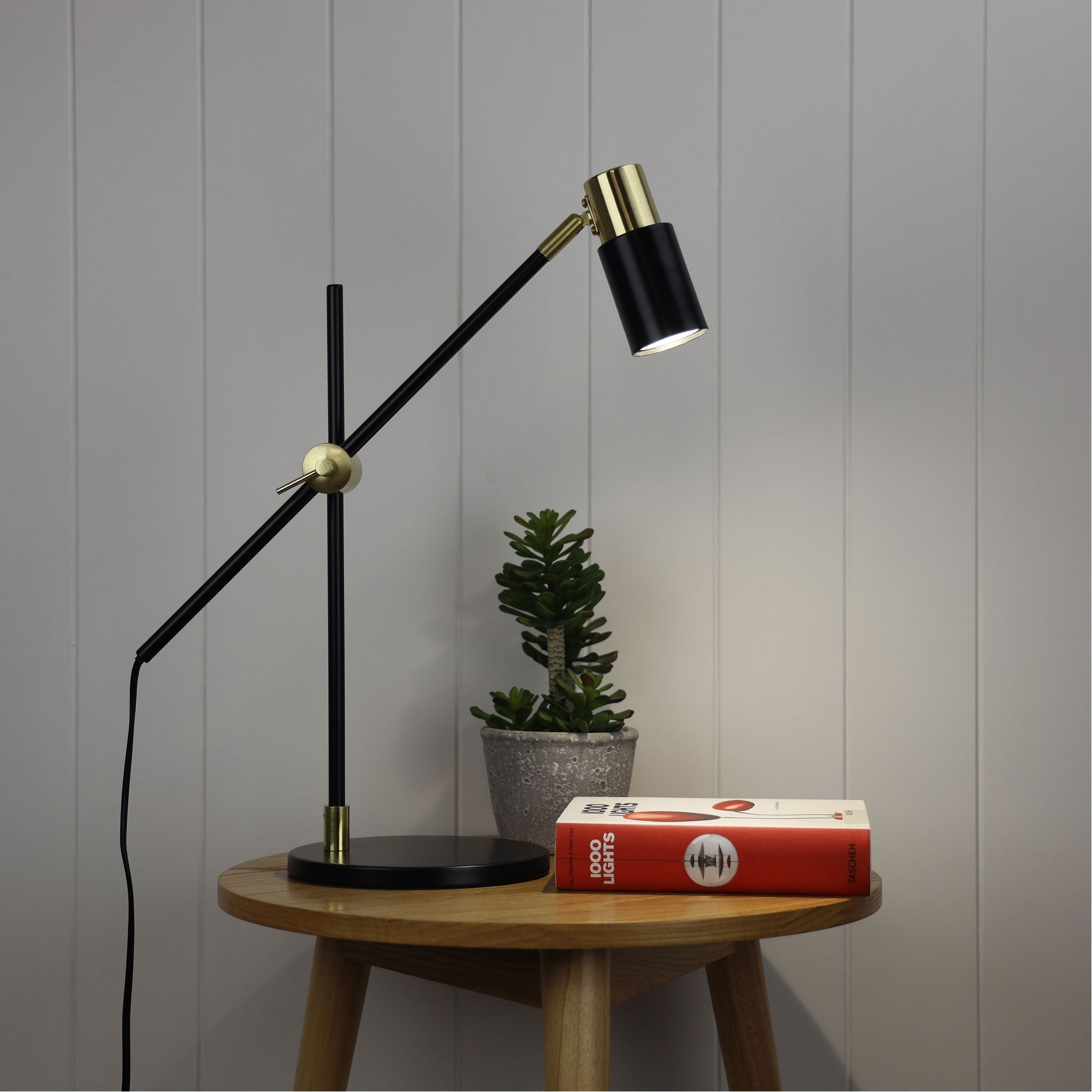 Charlie Desk Lamp Black and Satin Brass (With Globe) - Mases LightingOriel Lighting