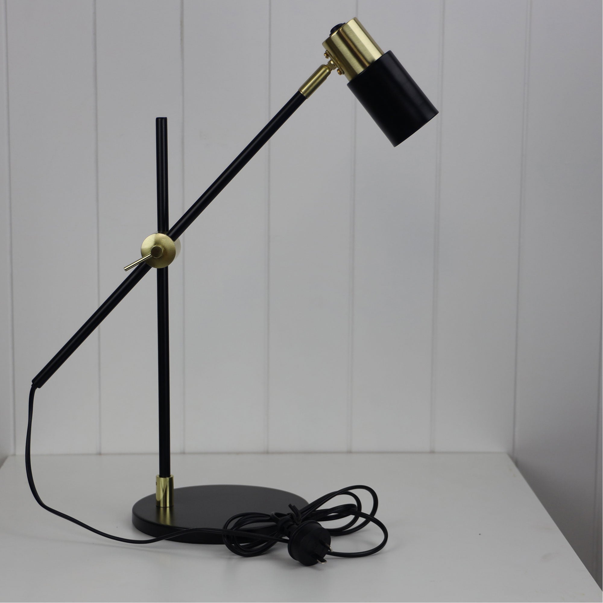 Charlie Desk Lamp Black and Satin Brass (With Globe)