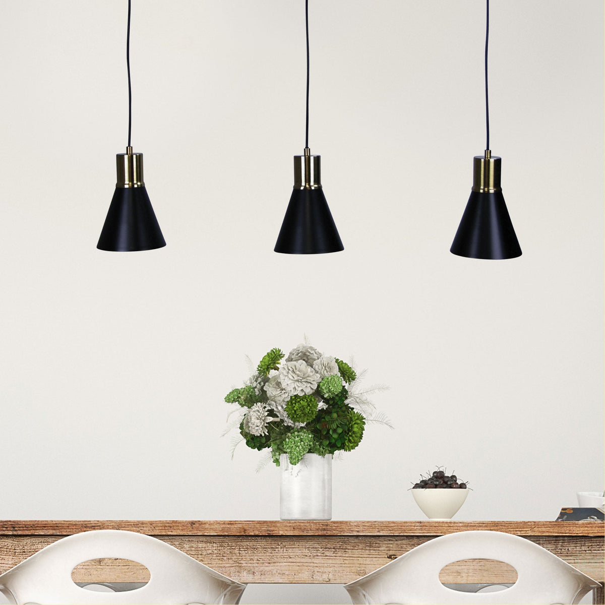 Como 3 Light Pendant Antique Brass & Black - OL67513AB - Mases LightingOriel Lighting