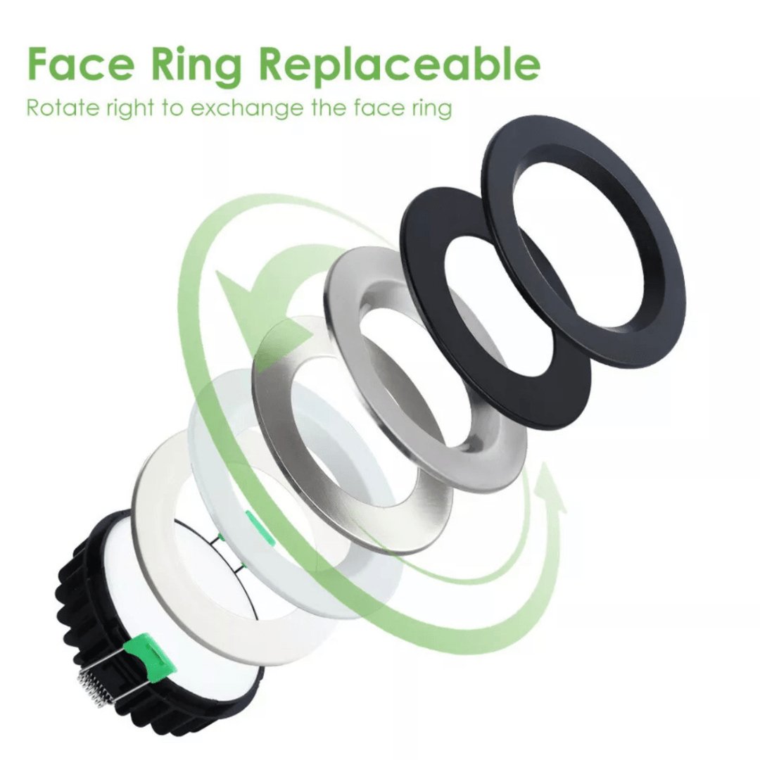 DL110C tri-colour downlight, baked finish, IP44, factory-fitted AU flex & plug