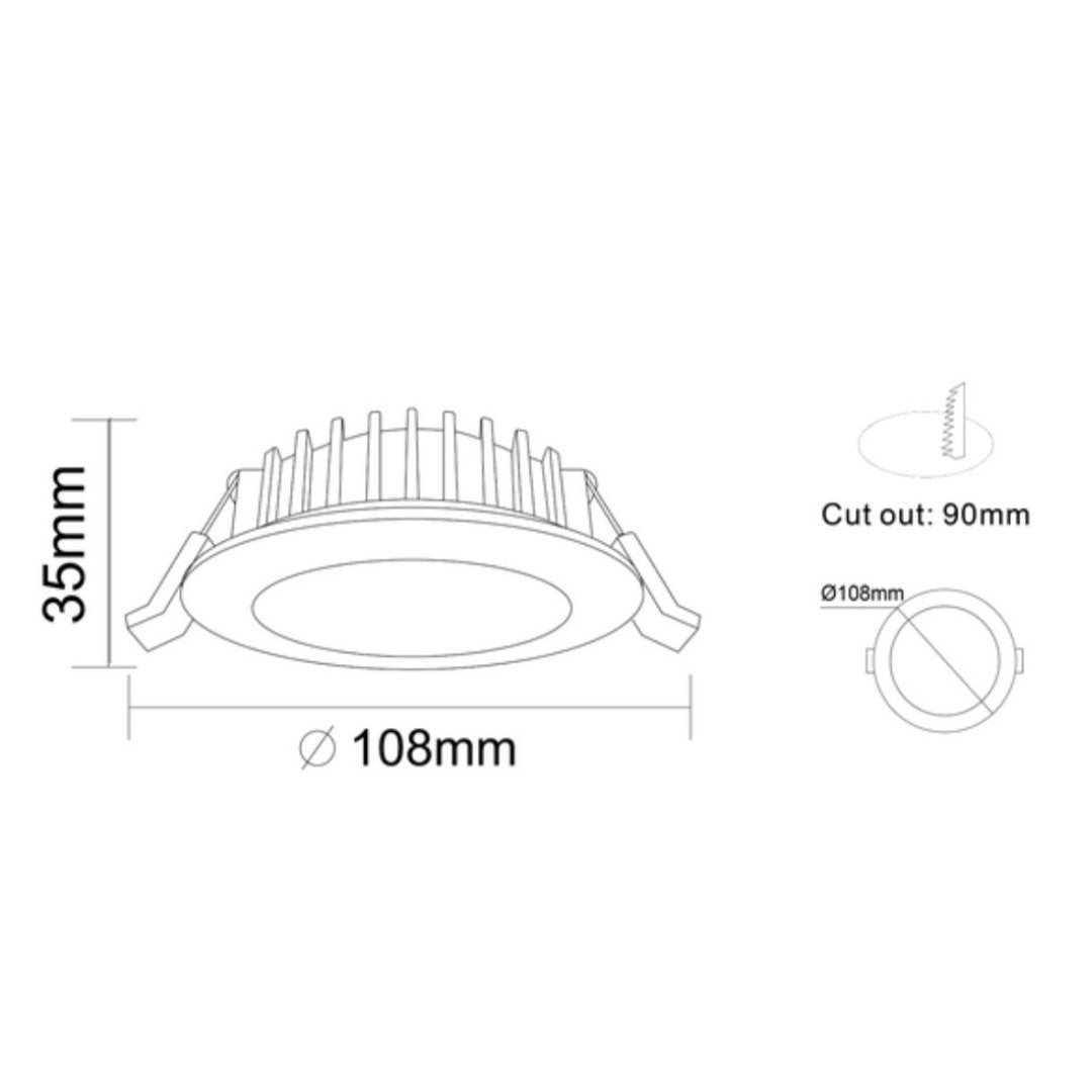 Lighting Creations DL110D 13W tri-colour LED downlight, cast aluminium