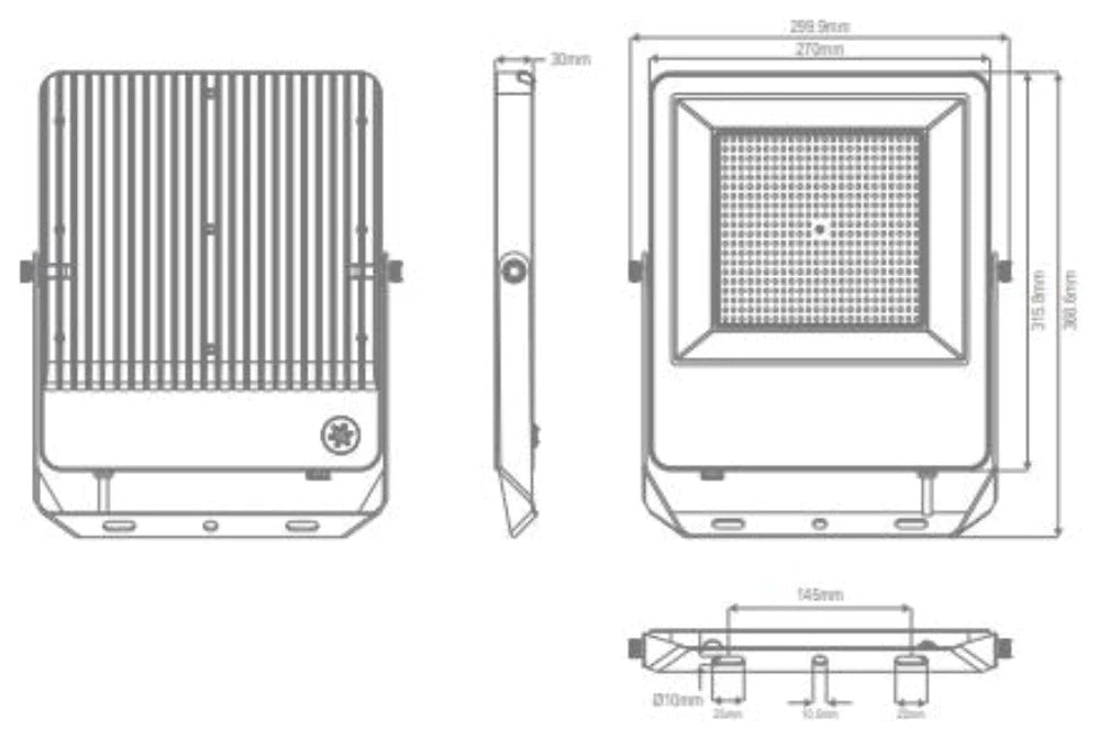 Domus BLAZE-PRO - 100/150/200W LED Tri-Colour Power Selectable Sensor Adaptable Medium Size DIY Floodlight IP66 - Mases LightingDomus