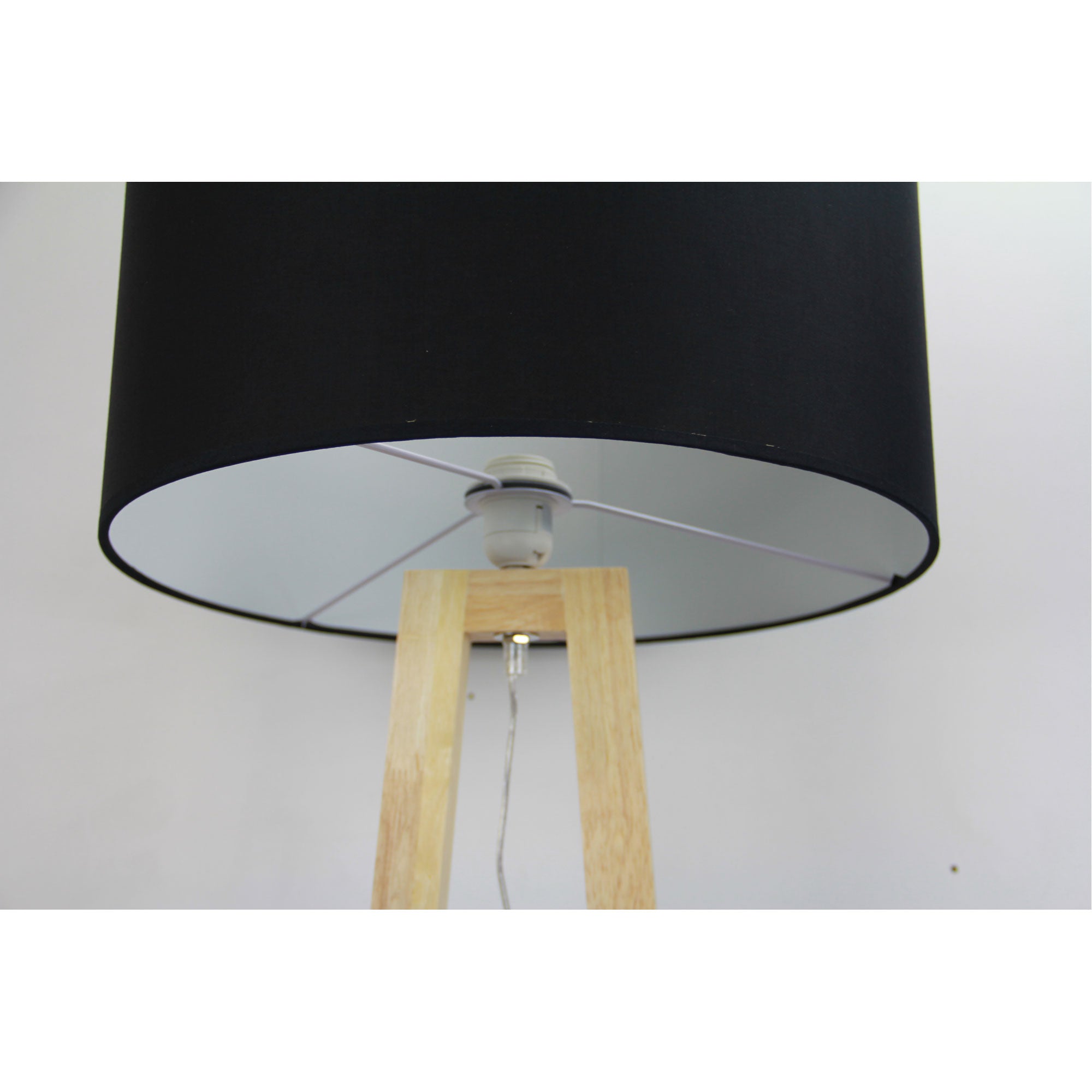 Edra 1 Light Floor Lamp Timber With Black Cotton Shade - OL93533BK - Mases LightingOriel Lighting