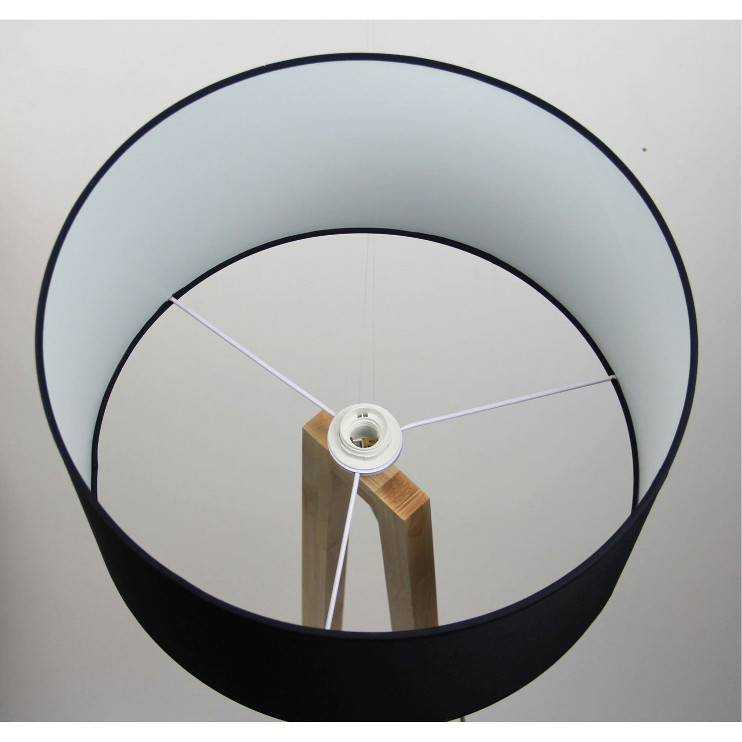 Edra 1 Light Floor Lamp Timber With Black Cotton Shade - OL93533BK - Mases LightingOriel Lighting