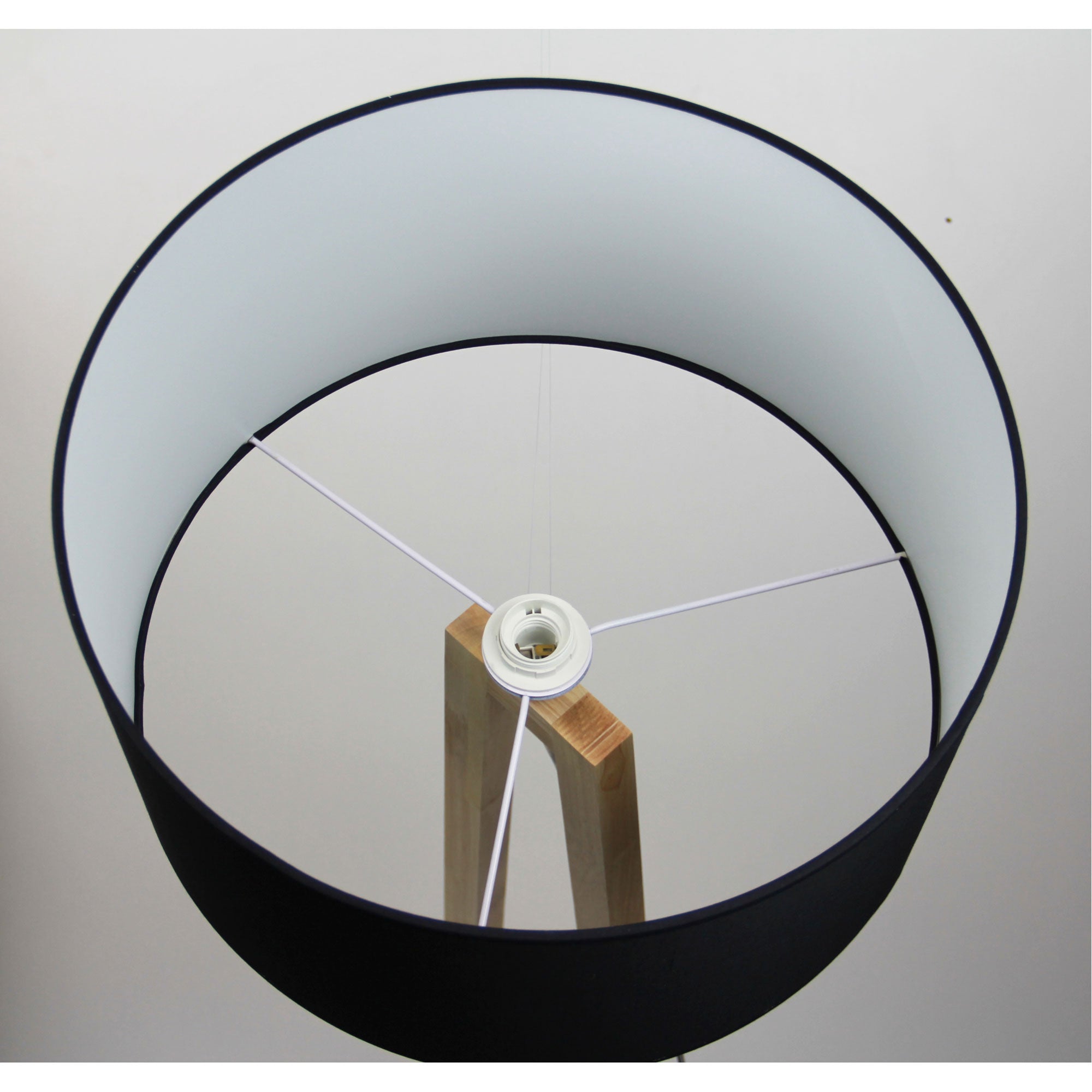 Edra 1 Light Floor Lamp Timber With Black Cotton Shade - OL93533BK - Mases LightingOriel Lighting