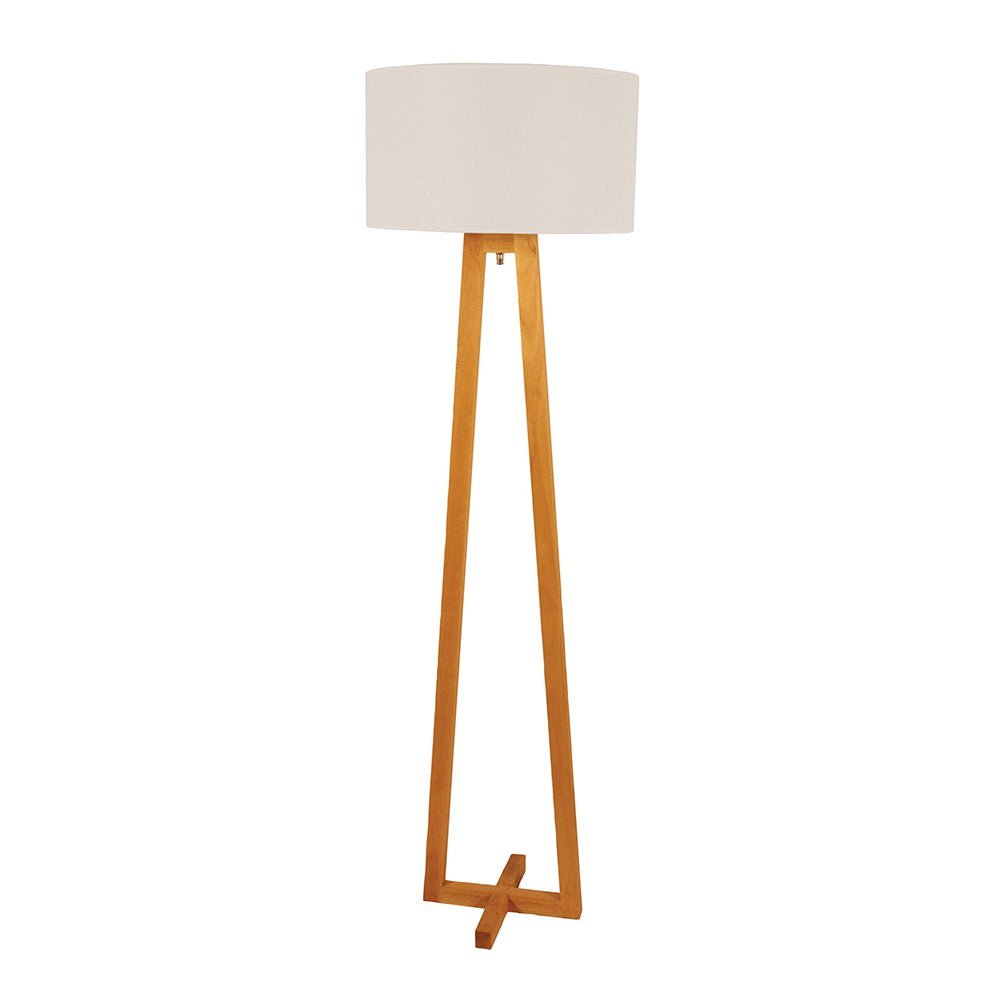 Edra 1 Light Floor Lamp Timber With White Cotton Shade - OL93533WH - Mases LightingOriel Lighting