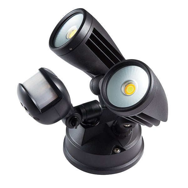 Fortress II Double Exterior LED Security Light 30w CCT w/ PIR Sensor in Black - Mases LightingMartec