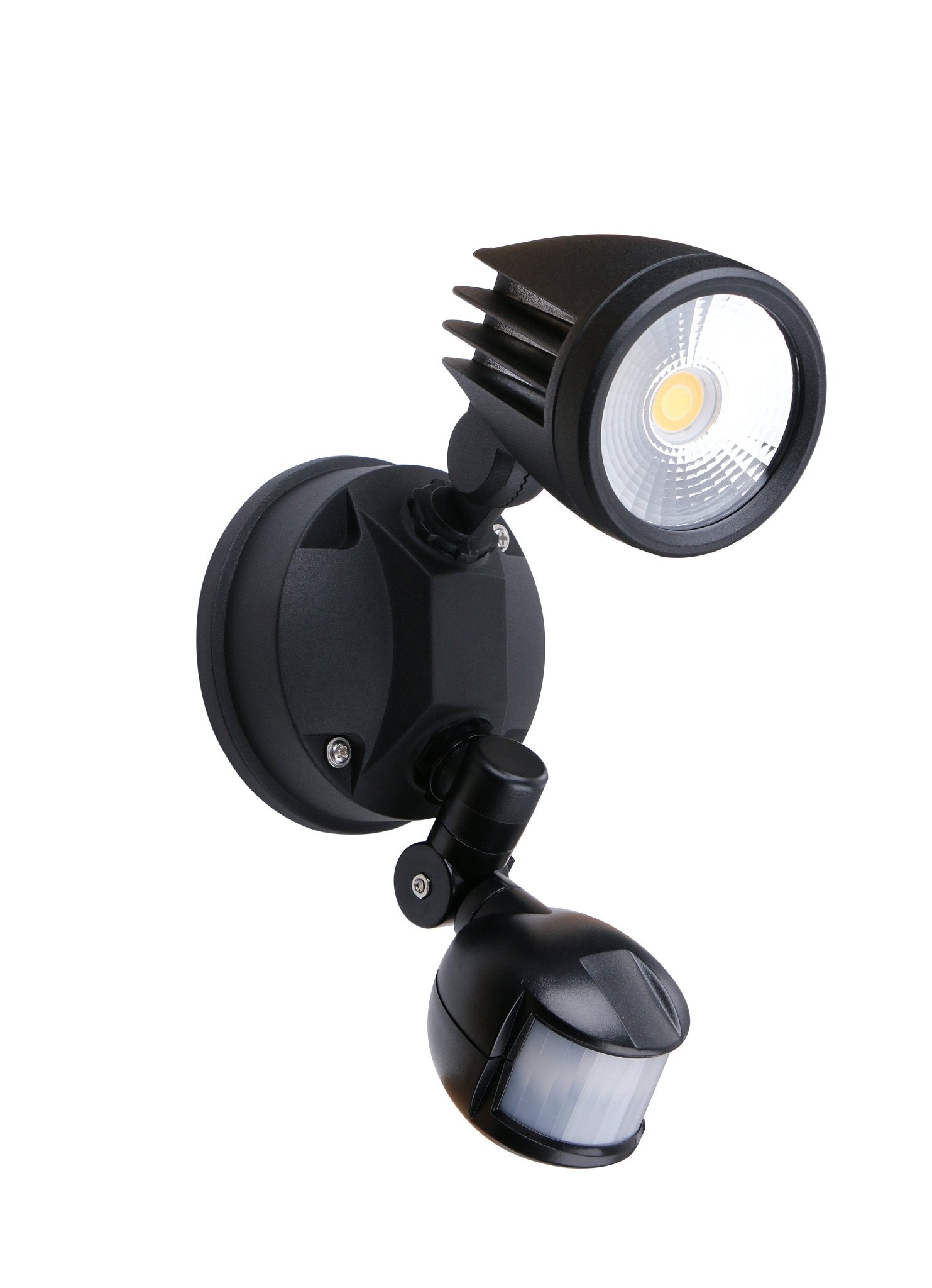 Fortress II LED 15w with PIR Sensor Single Exterior Security Light in Black - Mases LightingMartec