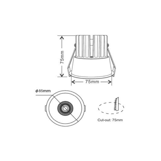 Lighting Creations INFINITE 211 10W tri-colour LED downlight, CRI 90+, 75mm cut-out