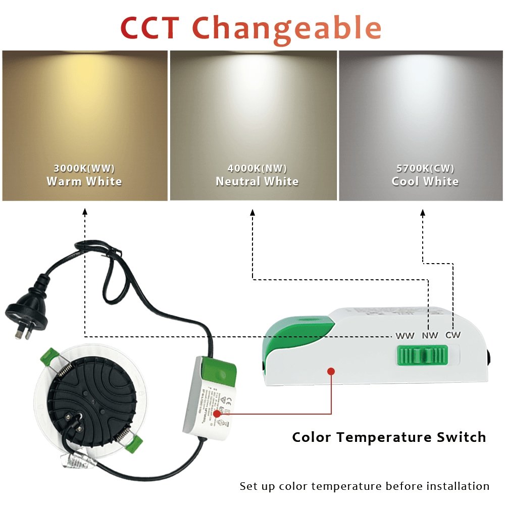 Lighting Creations INFINITE 219 12W dimmable tri-colour tiltable downlight, IP44