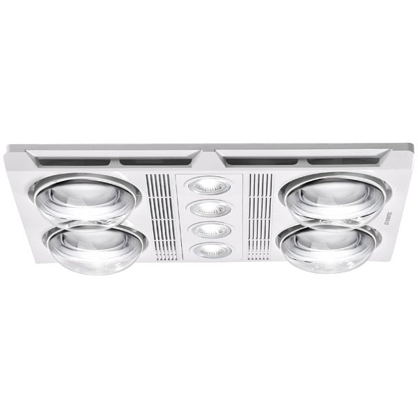 Martec 460m³/h Martec Lighting Profile Plus 4 3-in-1 Bathroom Exhaust Fan w/ Heater and 4x LED Light in White or Silver - Mases LightingMartec