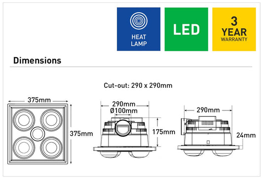 Mercator Midas Quattro 3-In-1 Bathroom Heater With Exhaust Fan And LED Light - Mases LightingMercator
