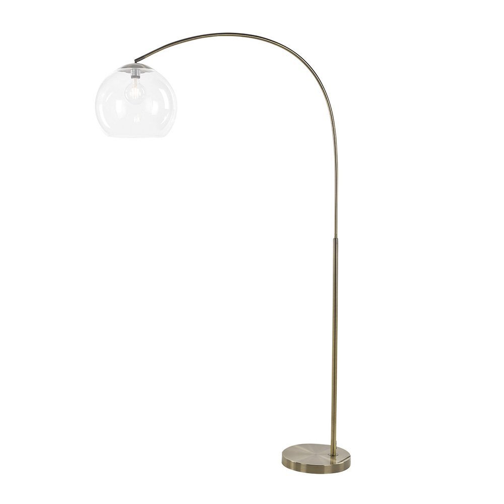 Over 1 Light Floor Lamp Arc Antique Brass With Acrylic Shade - Mases LightingOriel Lighting