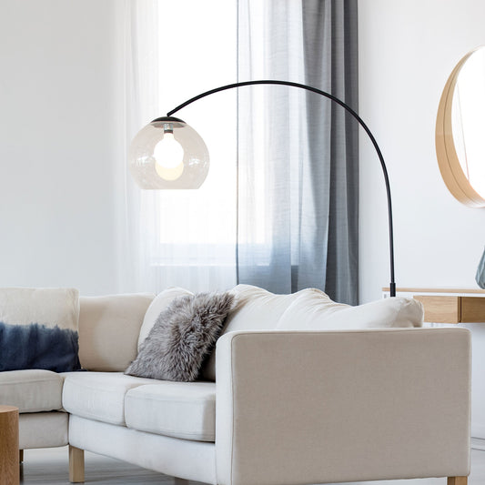 Over 1 Light Floor Lamp Arc Black With Acrylic Shade - SL91207BK - Mases LightingOriel Lighting