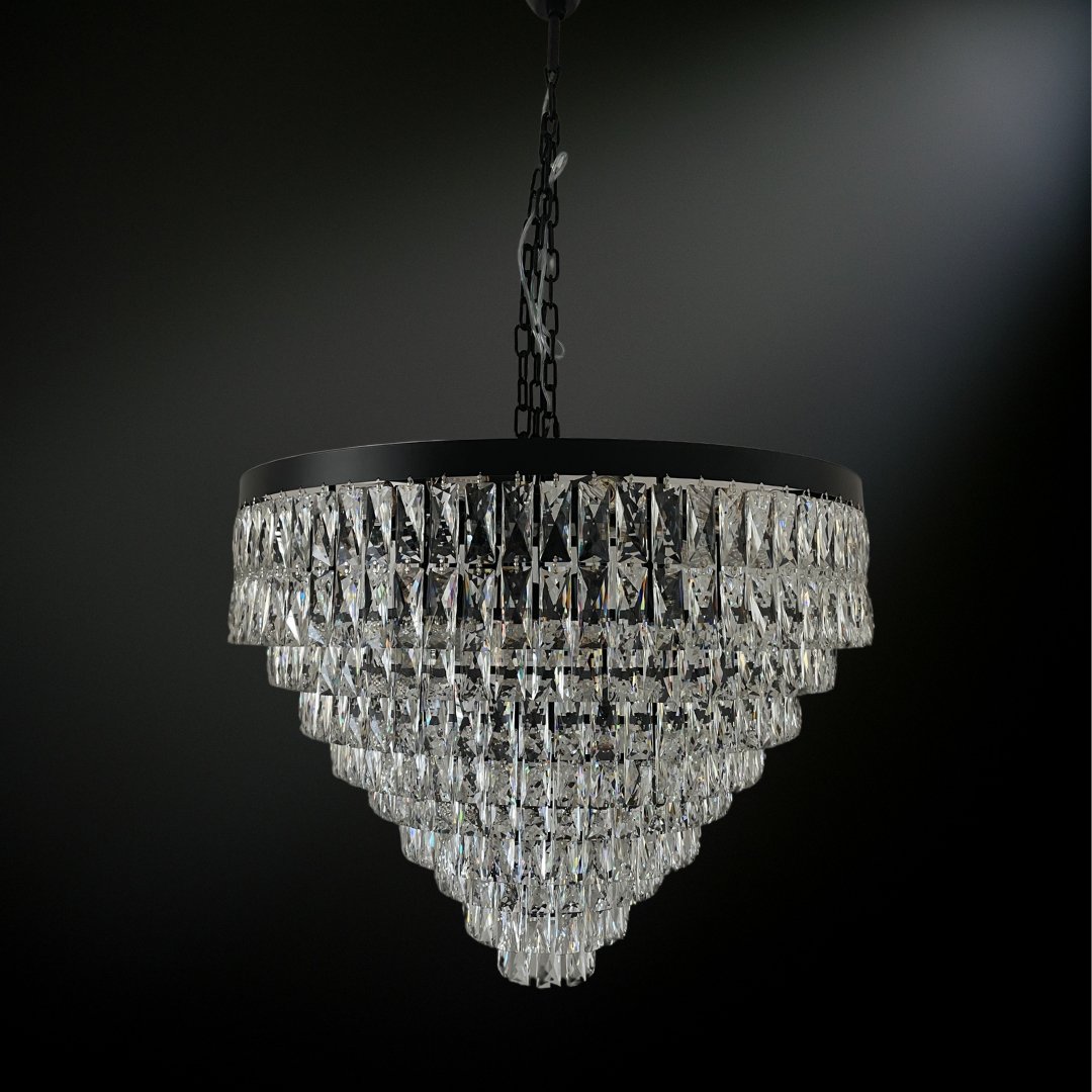 Palazzo Premium Crystal Chandelier with Brushed Matt Black Edging - Mases LightingLighting Creations