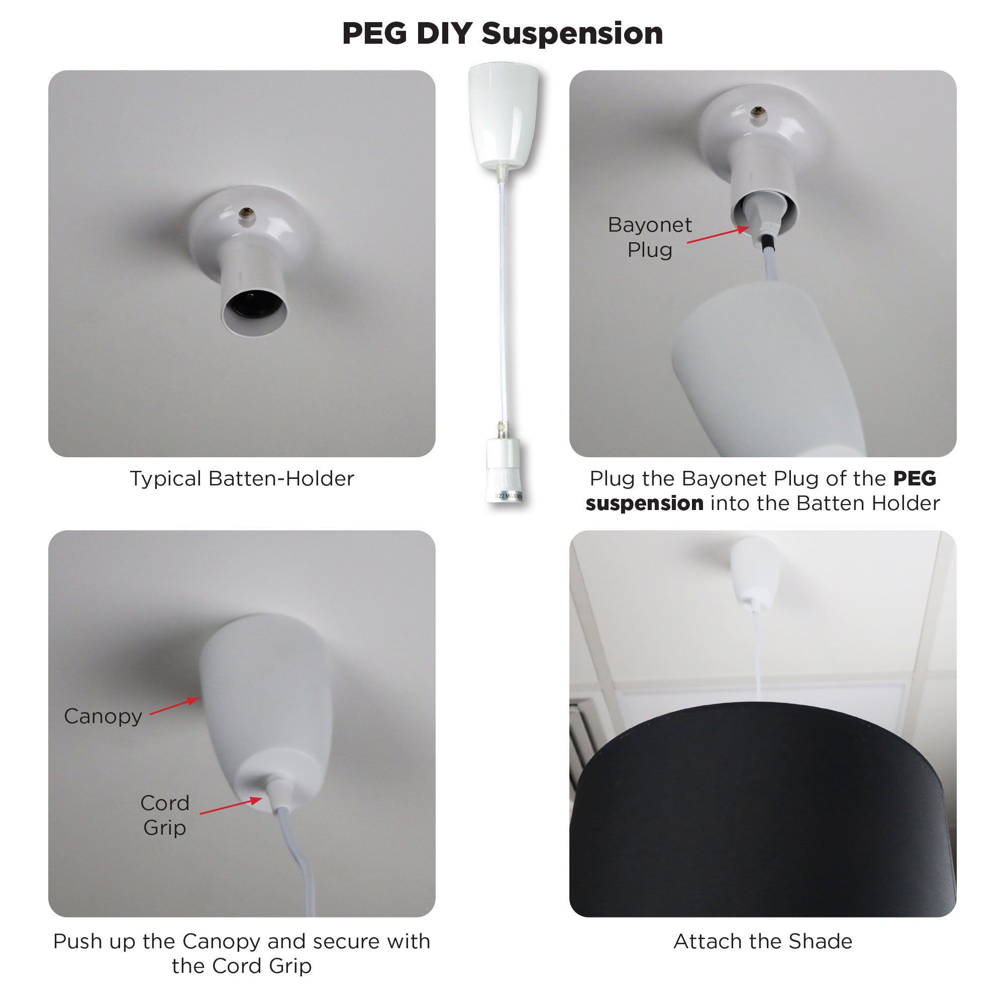 Peg DIY Suspension 300mm Black - OL2010/30BK - Mases LightingOriel Lighting