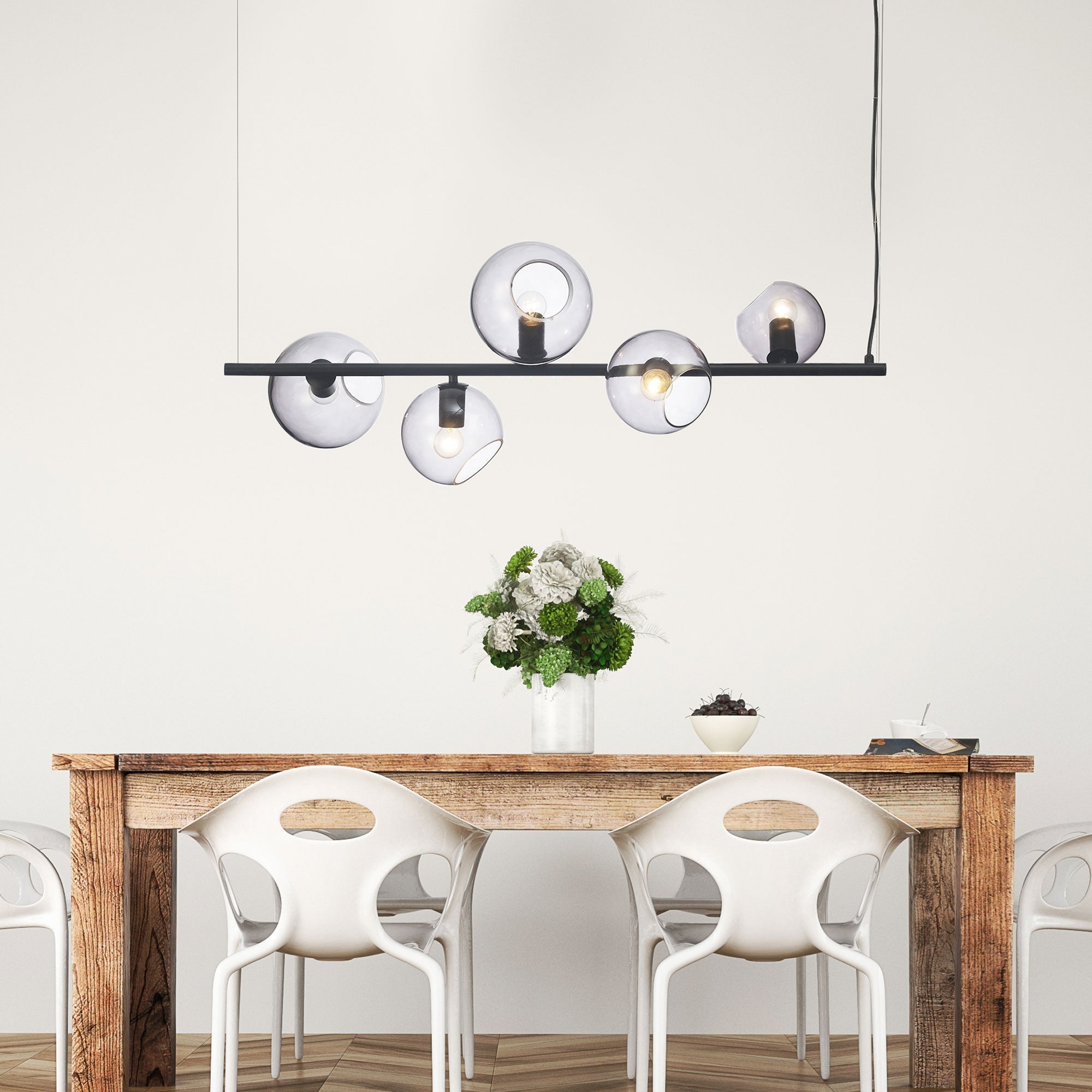 Sinus 5 Light Pendant Black & Smoked Glass - SL64413/5BK - Mases LightingOriel Lighting