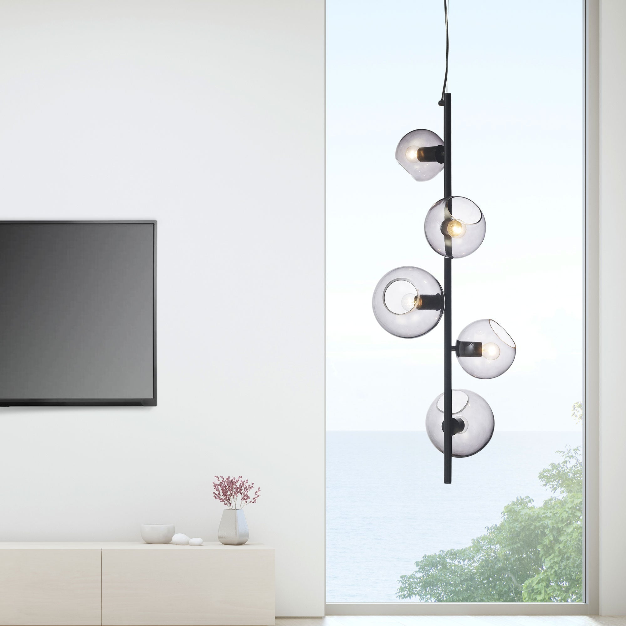 Sinus 5 Light Pendant Black & Smoked Glass - SL64413/5BK - Mases LightingOriel Lighting