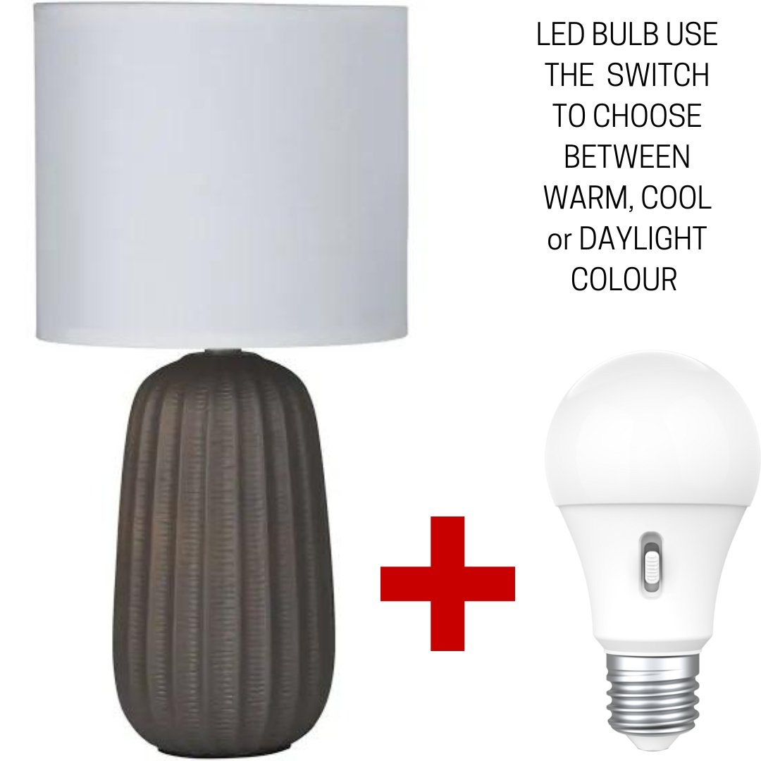 Taupe Complete Table Lamp with LED Tri Colour bulb option