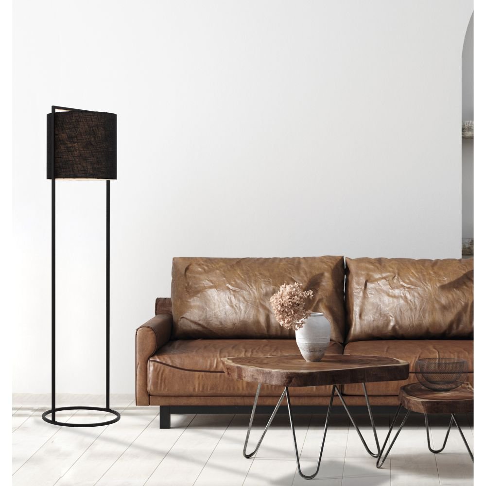 Telbix LOFTUS - Modern-Industrial Boxed Iron & Linen Floor Lamp - Mases LightingTelbix