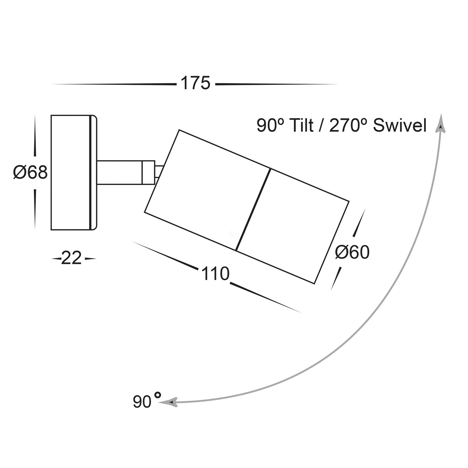 Tivah Mini Single Adjustable LED Wall Light in Aluminium Black Havit Light - HV1227MR11NW - Mases LightingHavit Lighting