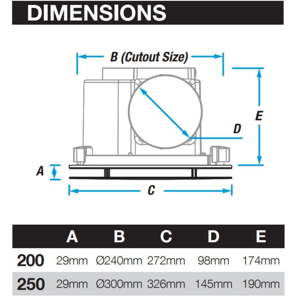 Ventair AIRBUS-200/250 - Round/Square Low Profile Exhaust Fan - Mases LightingVentair