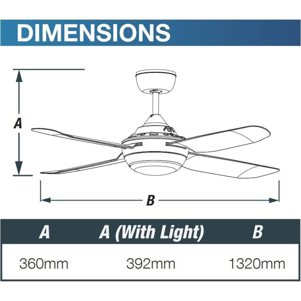 Ventair SPINIKA-48-LIGHT - 4 Blade 1220mm 48" AC Ceiling Fan With 20W Colour Changeable LED Light - Mases LightingVentair