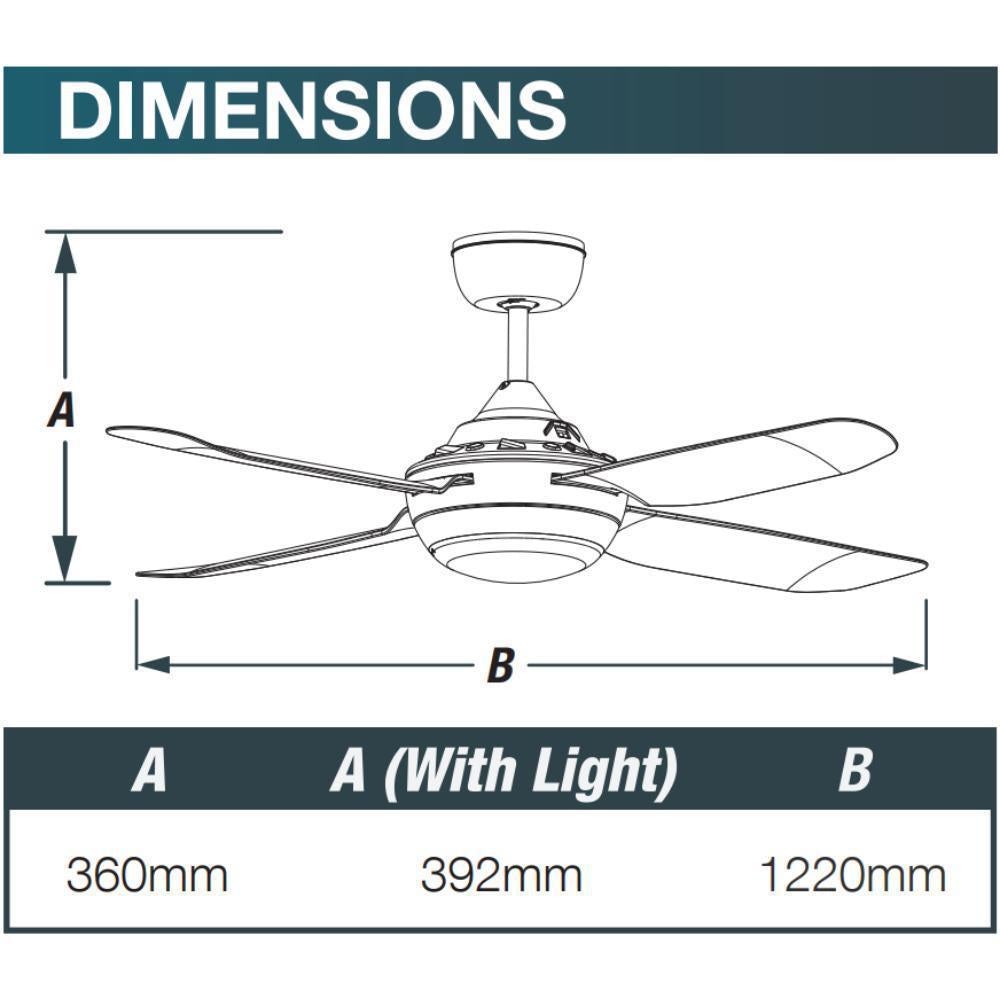 Ventair SPINIKA-52-LIGHT - 4 Blade 1300mm 52" AC Ceiling Fan With 20W Colour Changeable LED Light - Mases LightingVentair