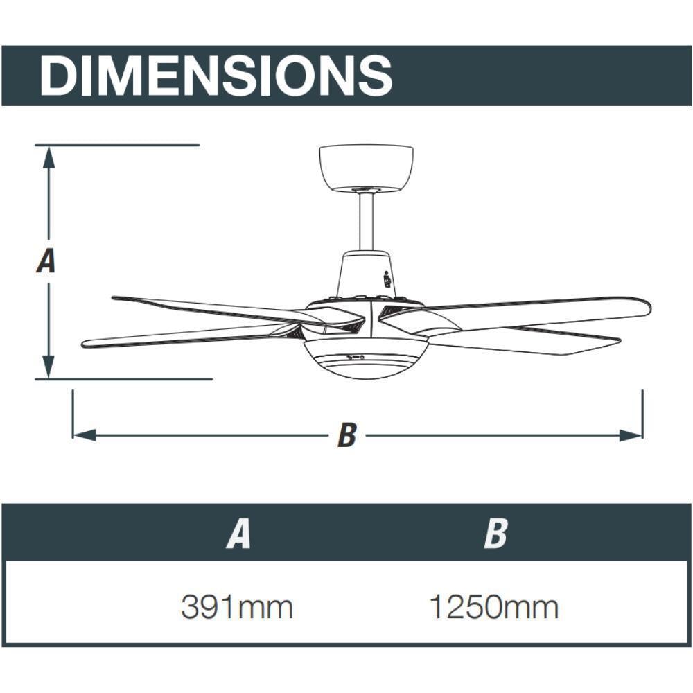 Ventair SPYDA-50-LIGHT - 4 Blade 1250mm 50" Fully Moulded PC AC Ceiling Fan With 20W LED Light - Mases LightingVentair