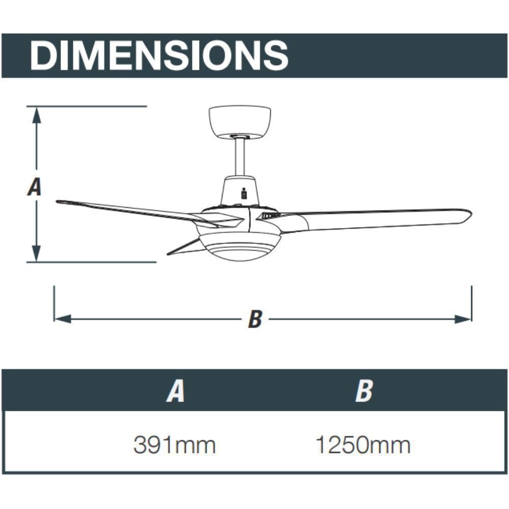 Ventair SPYDA-56-LIGHT - 3 Blade 1400mm 56" Fully Moulded PC AC Ceiling Fan With 20W LED Light - Mases LightingVentair