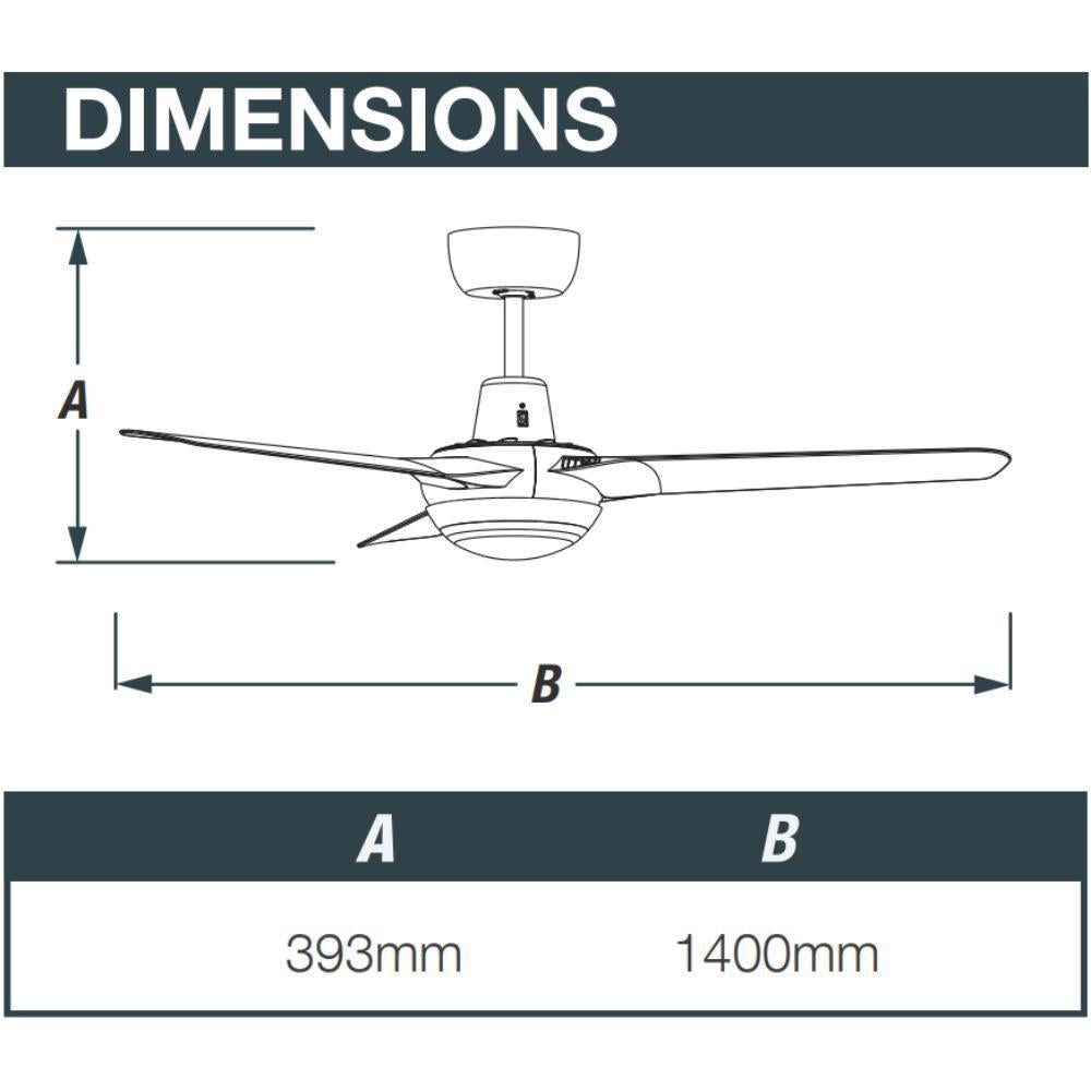 Ventair SPYDA-56-LIGHT - 3 Blade 1400mm 56" Fully Moulded PC AC Ceiling Fan With 20W LED Light - Mases LightingVentair