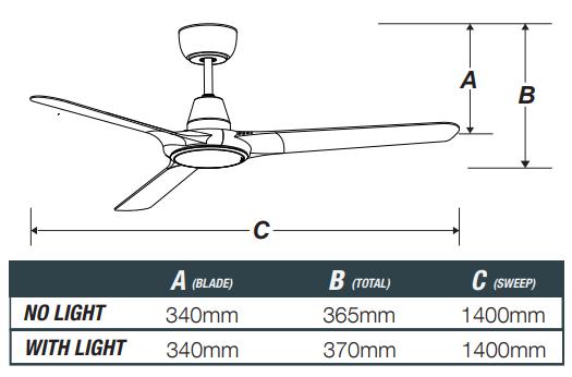Ventair SPYDA-EC - 3 Blade 56" 1400mm EC Ceiling Fan with Switchable CCT LED Light - Mases LightingVentair