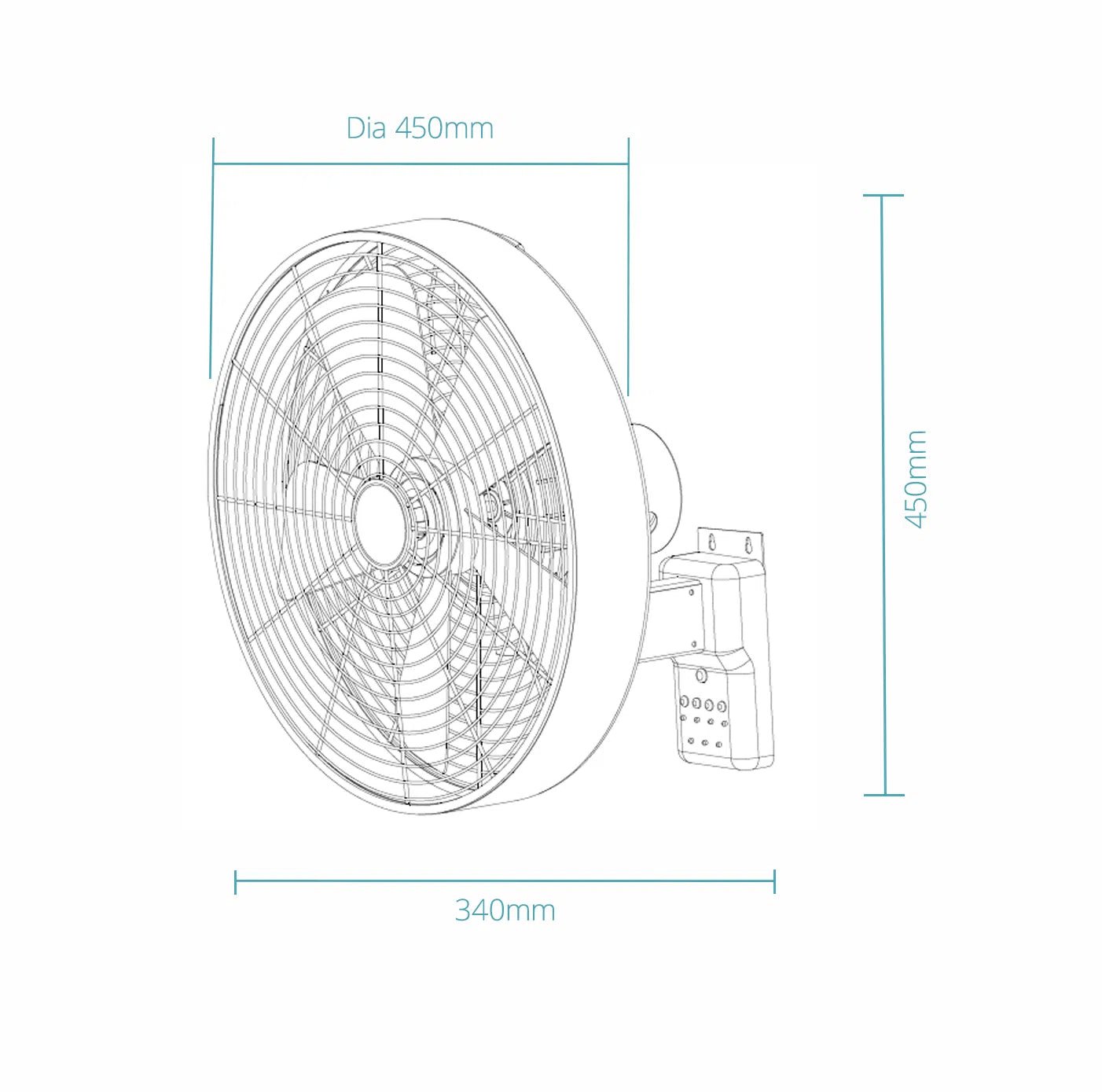 16” Como AC Wall Fan Black, White MWFC400 Martec Lighting