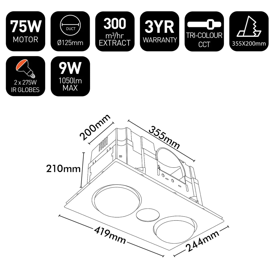 Brilliant White Horizon 2 Light Bathroom Mate