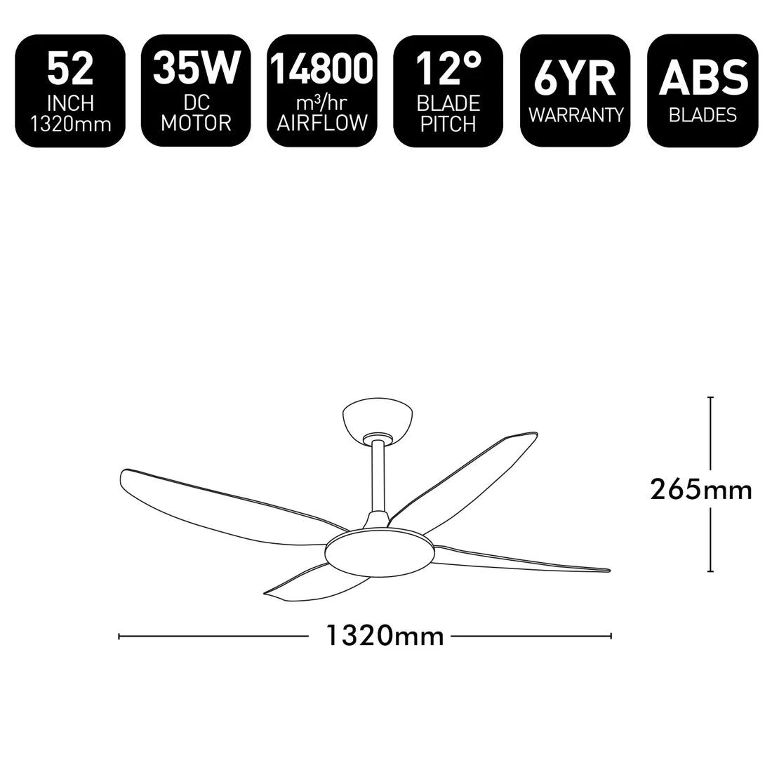 Brilliant Amari Series II 4-Blades 52'' DC Ceiling Fan With of Without Light