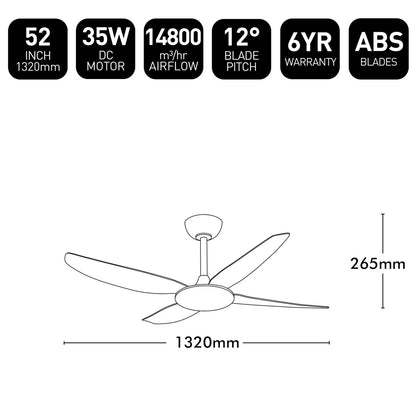Brilliant Amari Series II 4-Blades 52'' DC Ceiling Fan With of Without Light