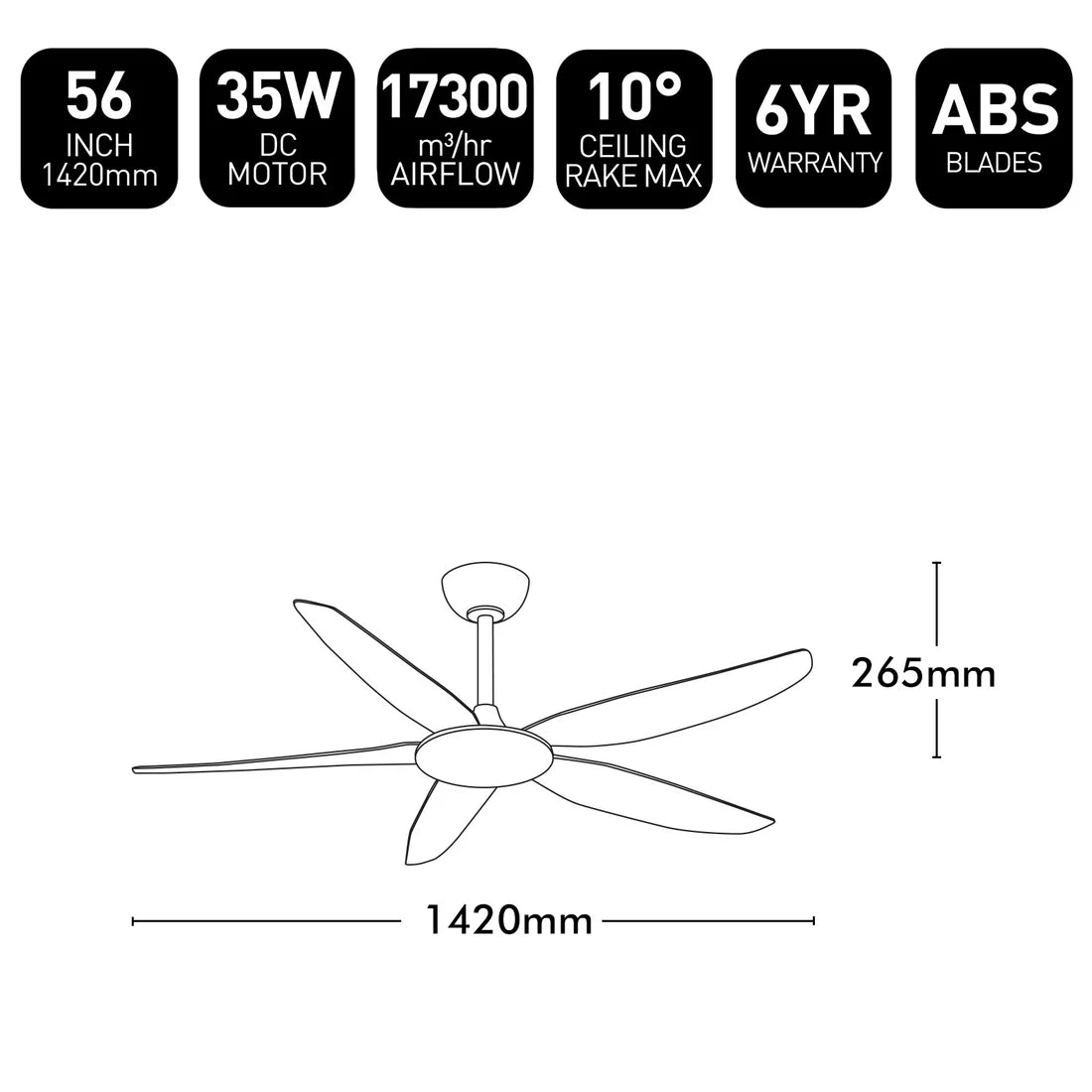 Brilliant Amari Series II 56'' DC 5-Blades Ceiling Fan With or Without Light