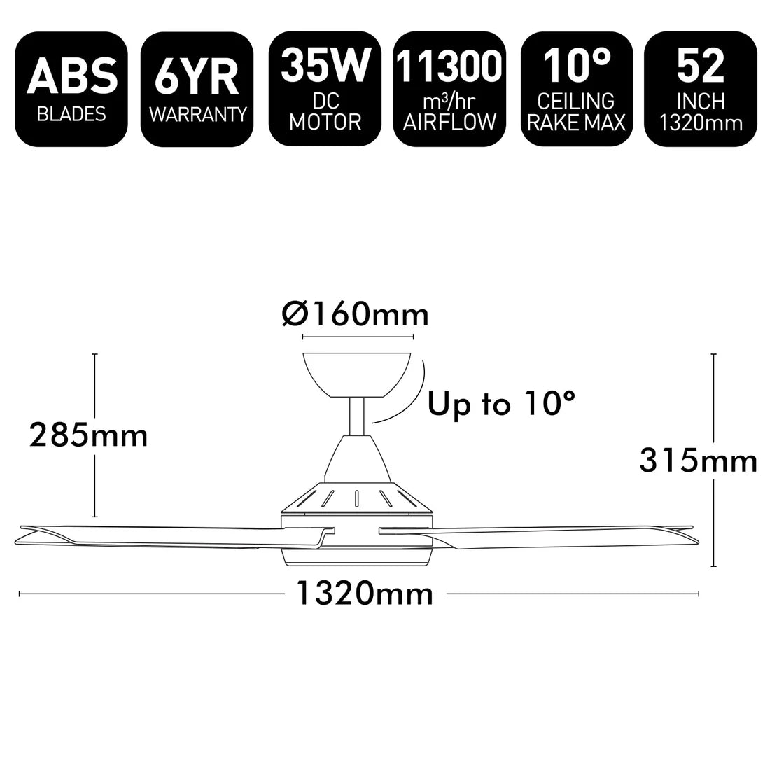 Brilliant Cairns 52" DC Ceiling Fan With of Without Light